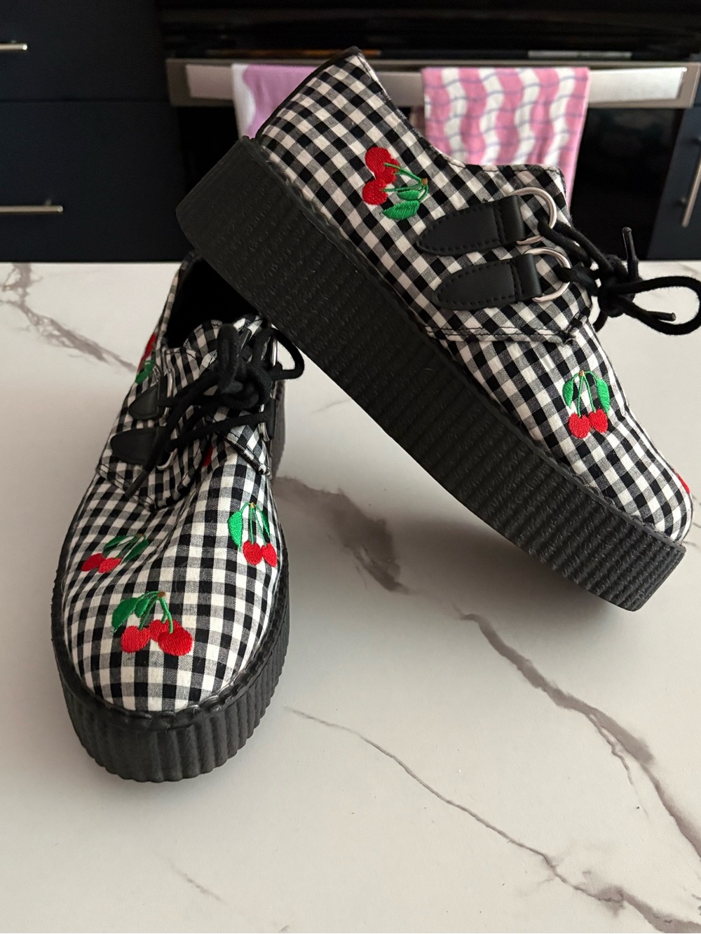T.U.K. Cherry Gingham Mondo Creepers Women’s Size 8